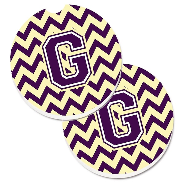 Carolines Treasures Letter G Chevron Purple and Gold Set of 2 Cup Holder Car Coaster CJ1058-GCARC - main